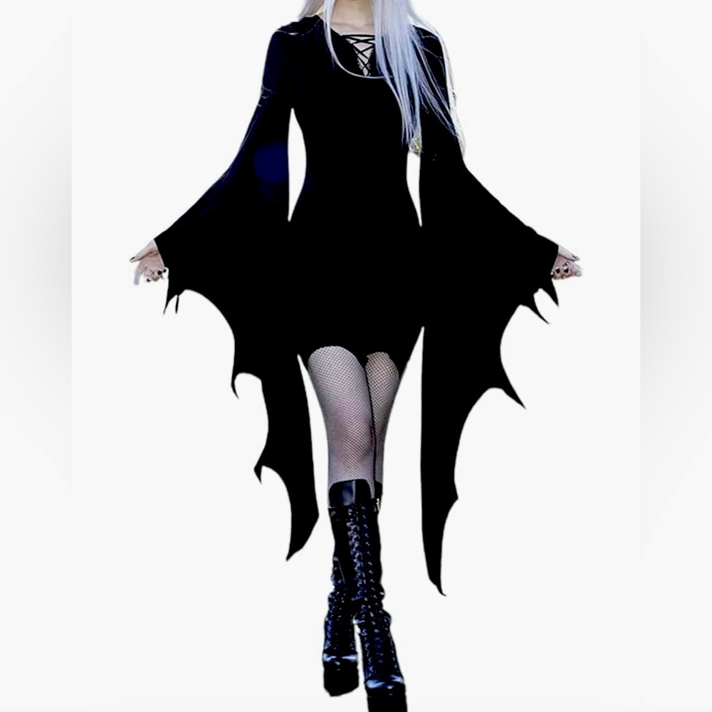 Black Batwing Sleeve Dress